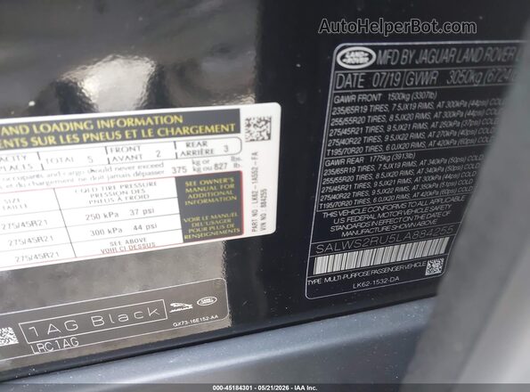 SALWS2RU5LA884255 2020 LAND ROVER RANGE ROVER SPORT Black ძრავის განყოფილების ხედი