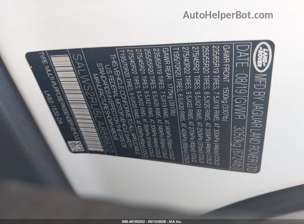 SALWS2RU5LA888922 2020 LAND ROVER RANGE ROVER SPORT White Շարժիչի բաժամունքի տեսք