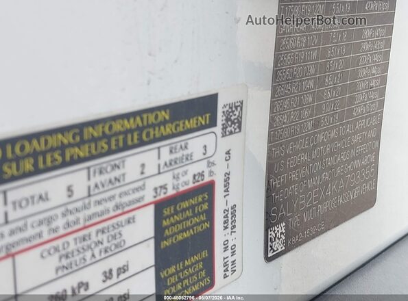 SALYB2EX4KA793355 2019 LAND ROVER RANGE ROVER VELAR White Շարժիչի բաժամունքի տեսք