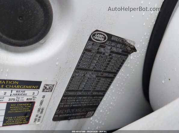 SALYB2EX6LA269481 2020 LAND ROVER RANGE ROVER VELAR White Вид підкапотного простору