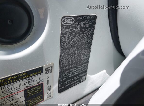 SALYB2EX7LA260840 2020 LAND ROVER RANGE ROVER VELAR White Շարժիչի բաժամունքի տեսք
