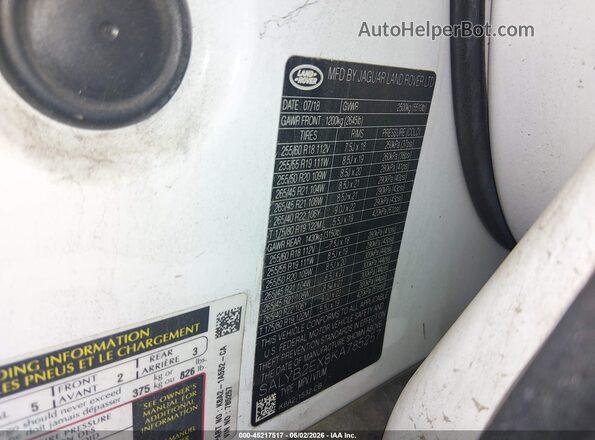 SALYB2EX8KA785257 2019 LAND ROVER RANGE ROVER VELAR White Widok komory silnika