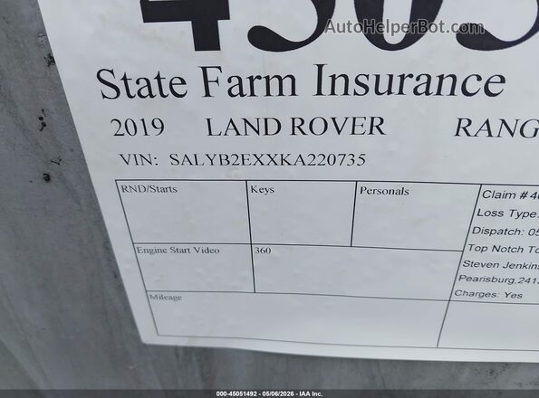 SALYB2EXXKA220735 2019 LAND ROVER RANGE ROVER VELAR Gray Вид підкапотного простору
