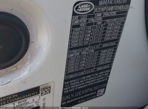 SALYJ2EX5PA360198 2023 LAND ROVER RANGE ROVER VELAR White Вид підкапотного простору