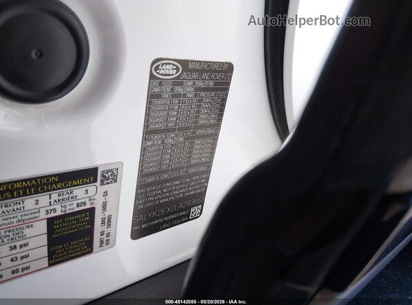 SALYK2EX0LA293663 2020 LAND ROVER RANGE ROVER VELAR White Вид підкапотного простору
