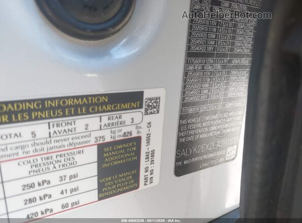 SALYK2EX2LA291655 2020 LAND ROVER RANGE ROVER VELAR White Շարժիչի բաժամունքի տեսք