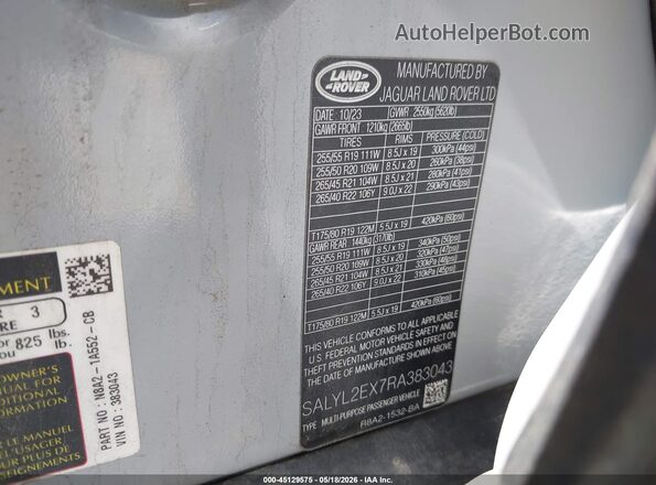 SALYL2EX7RA383043 2024 LAND ROVER RANGE ROVER VELAR Gray 
