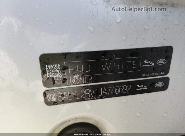 SALYL2RV1JA746692 2018 LAND ROVER RANGE ROVER VELAR White ძრავის განყოფილების ხედი