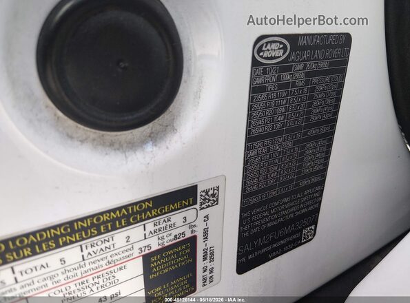 SALYM2FU6MA325077 2021 LAND ROVER RANGE ROVER VELAR White ძრავის განყოფილების ხედი