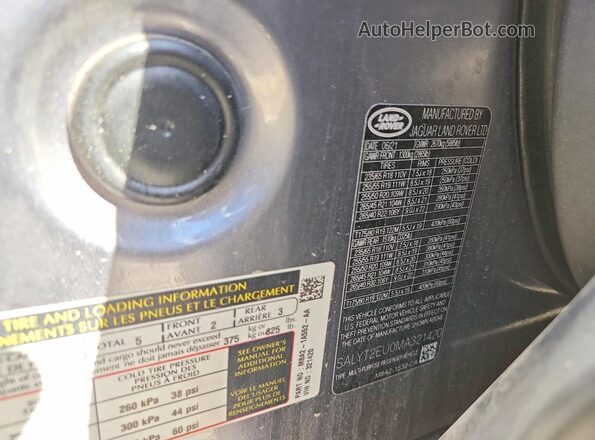 SALYT2EU0MA321420 2021 LAND ROVER RANGE Серый Вид подкапотного пространства