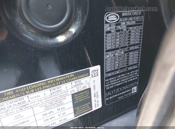 SALYT2EX3NA335579 2022 LAND ROVER RANGE ROVER VELAR Black Շարժիչի բաժամունքի տեսք