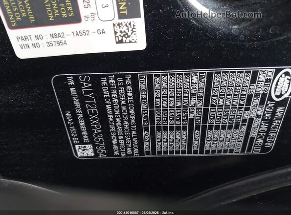 SALYT2EXXPA357954 2023 LAND ROVER RANGE ROVER VELAR Black ძრავის განყოფილების ხედი