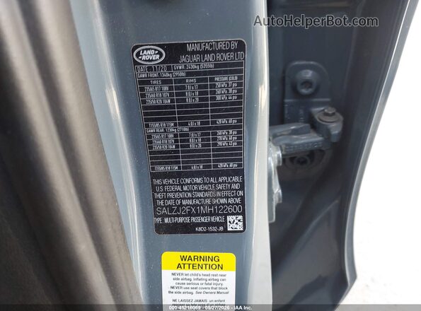 SALZJ2FX1MH122600 2021 LAND ROVER RANGE ROVER EVOQUE Gray Widok komory silnika