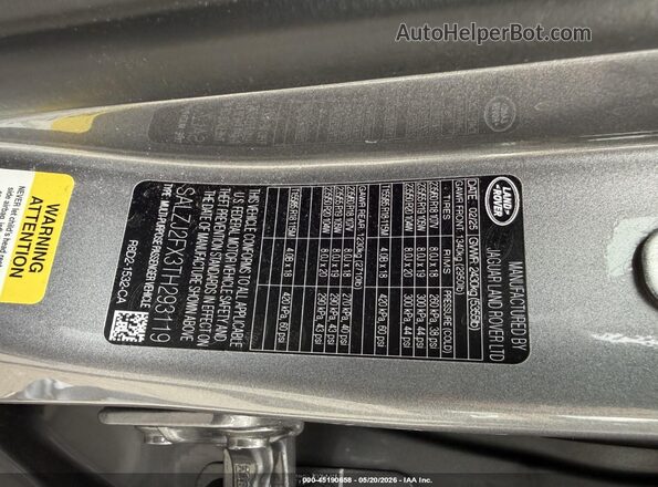 SALZJ2FX3TH293119 2026 LAND ROVER RANGE ROVER EVOQUE Gray Вид підкапотного простору