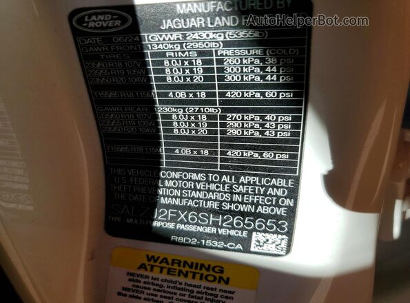 SALZJ2FX6SH265653 2025 LAND ROVER RANGE Черный Вид подкапотного пространства