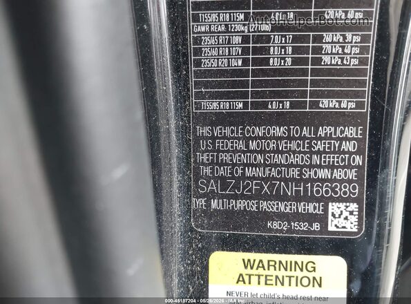 SALZJ2FX7NH166389 2022 LAND ROVER RANGE ROVER EVOQUE Black Engine compartment view