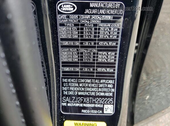 SALZJ2FX8TH292225 2026 LAND ROVER RANGE Black Vista interior de 360 grados