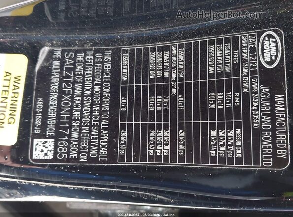 SALZT2FX0NH171685 2022 LAND ROVER RANGE ROVER EVOQUE Черный Вид подкапотного пространства