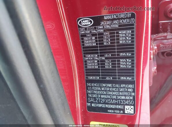 SALZT2FX5MH133450 2021 LAND ROVER RANGE ROVER EVOQUE Red Widok komory silnika