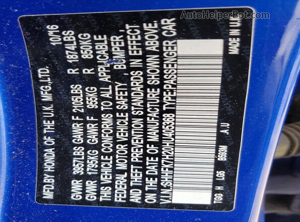 SHHFK7H20HU405368 2017 HONDA CIVIC Blue 