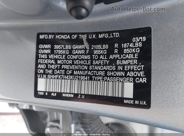 SHHFK7H43KU219641 2019 HONDA CIVIC Red Widok komory silnika