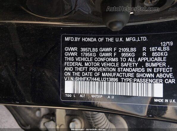 SHHFK7H44LU213896 2020 HONDA CIVIC Black Widok komory silnika