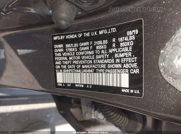SHHFK7H44LU404847 2020 HONDA CIVIC Gray Widok komory silnika