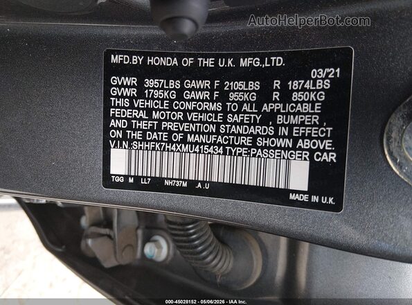 SHHFK7H4XMU415434 2021 HONDA CIVIC Gray Widok komory silnika