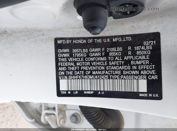SHHFK7H63MU412425 2021 HONDA CIVIC White Engine compartment view