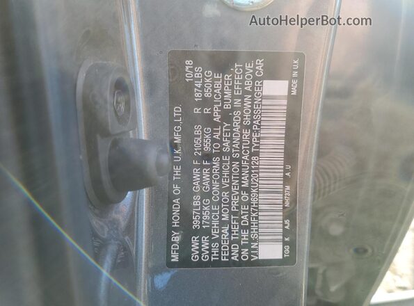 SHHFK7H69KU201128 2019 HONDA CIVIC Gray 