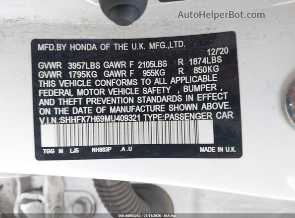 SHHFK7H69MU409321 2021 HONDA CIVIC Белый 