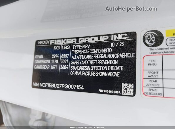 VCF1EBU27PG007154 2023 FISKER OCEAN White Շարժիչի բաժամունքի տեսք