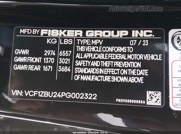 VCF1ZBU24PG002322 2023 FISKER OCEAN Black Vista del compartimento del motor