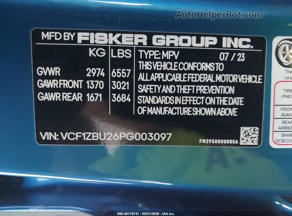 VCF1ZBU26PG003097 2023 FISKER OCEAN Blue Вид підкапотного простору