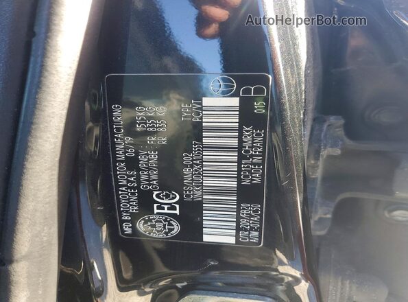 VNKKTUD32KA105557 2019 TOYOTA YARIS Black Вид наклейки з VIN-кодом