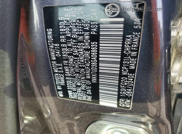 VNKKTUD38GA068635 2016 TOYOTA YARIS Угольный Вид наклейки с VIN-кодом