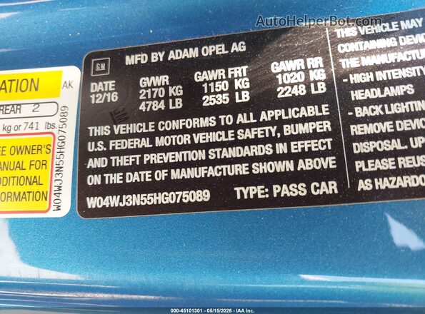 W04WJ3N55HG075089 2017 BUICK CASCADA Blue ძრავის განყოფილების ხედი