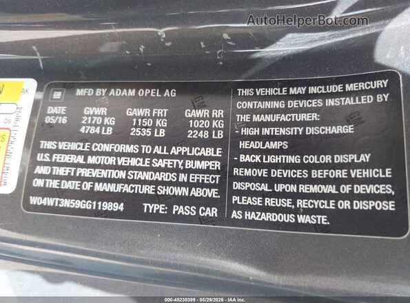 W04WT3N59GG119894 2016 BUICK CASCADA Gray Engine compartment view