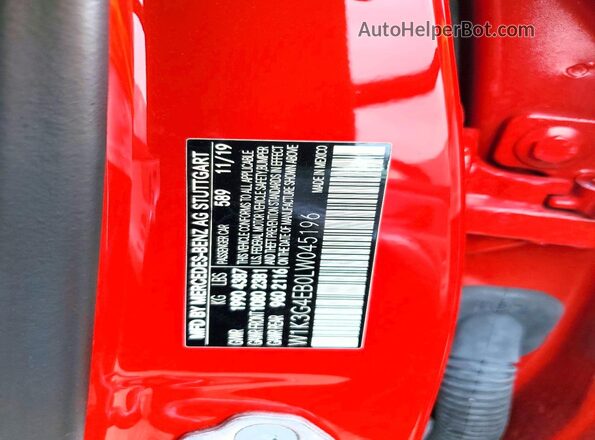 W1K3G4EB0LW045196 2020 MERCEDES-BENZ A Red VIN կոդի պիտակի տեսք