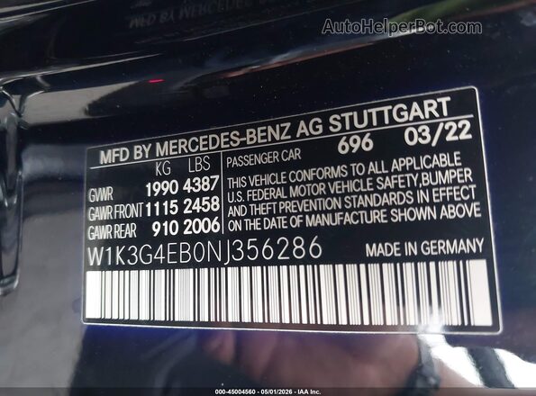 W1K3G4EB0NJ356286 2022 MERCEDES-BENZ A 220 Black Вид підкапотного простору