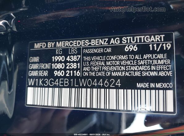 W1K3G4EB1LW044624 2020 MERCEDES-BENZ A 220 Black Vista del compartimento del motor