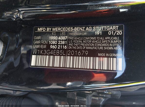 W1K3G4EB5LJ201679 2020 MERCEDES-BENZ A 220 Black Շարժիչի բաժամունքի տեսք