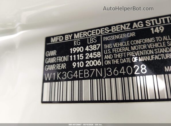 W1K3G4EB7NJ364028 2022 MERCEDES-BENZ A 220 White Շարժիչի բաժամունքի տեսք