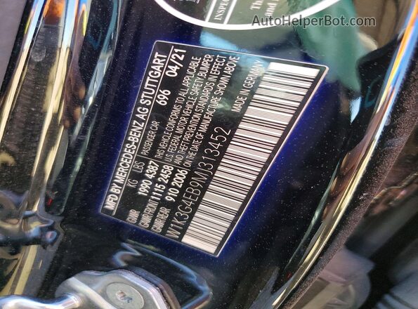W1K3G4EB9MJ313452 2021 MERCEDES-BENZ A Черный 
