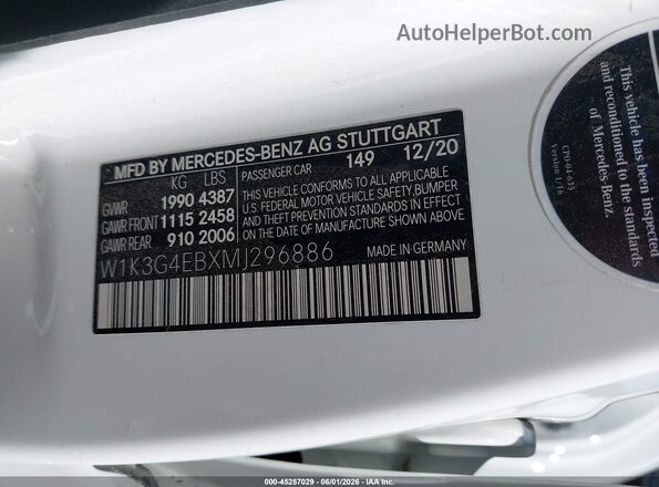 W1K3G4EBXMJ296886 2021 MERCEDES-BENZ A 220 Белый Вид подкапотного пространства