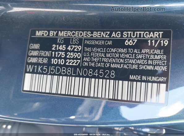 W1K5J5DB8LN084528 2020 MERCEDES-BENZ AMG CLA 45 Dark Blue Շարժիչի բաժամունքի տեսք