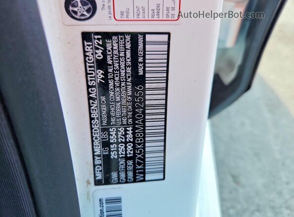 W1K7X5KB8MA042556 2021 MERCEDES-BENZ AMG White Vista de la etiqueta del VIN