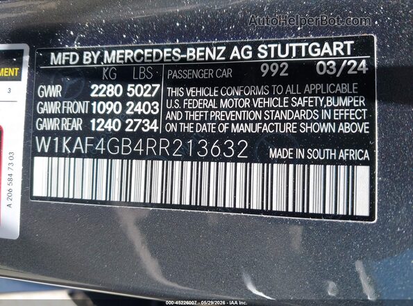 W1KAF4GB4RR213632 2024 MERCEDES-BENZ C-CLASS Gray Շարժիչի բաժամունքի տեսք