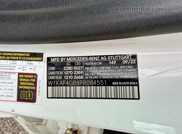 W1KAF4GB8PR084551 2023 MERCEDES-BENZ C Белый 