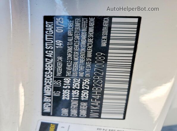 W1KAF4HB2SR270089 2025 MERCEDES-BENZ C White 